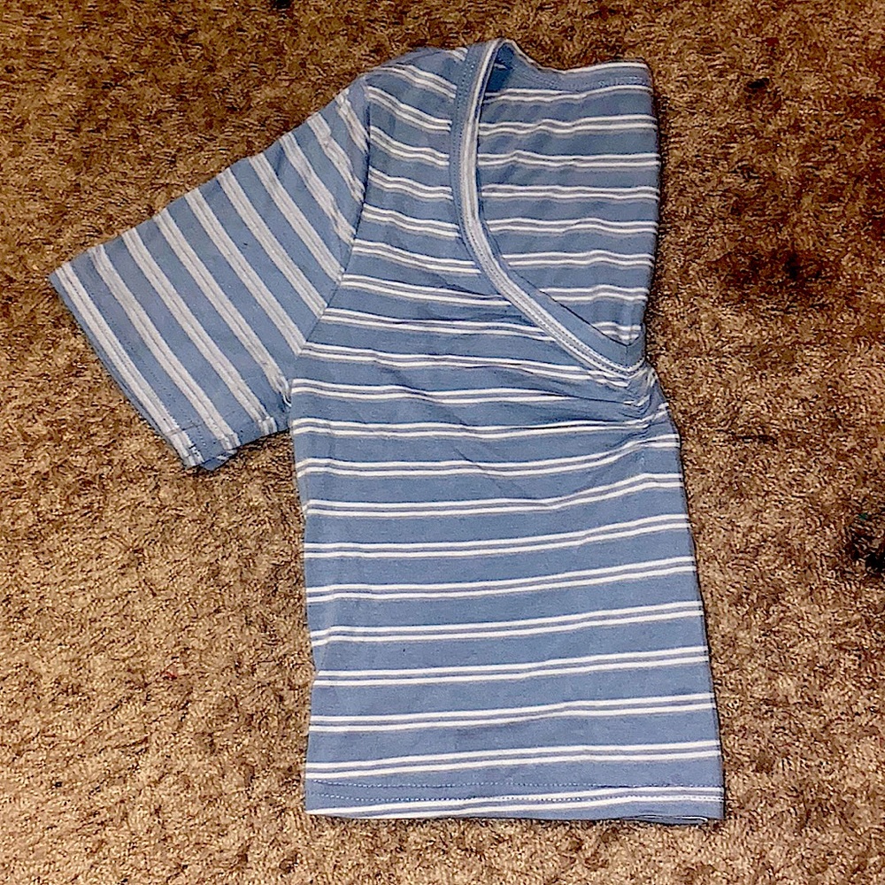 Cropped Blue and White Striped Low Neck Top